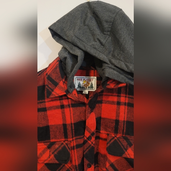 Free Planet Plaid Hoodie Men Large - Picture 2 of 9